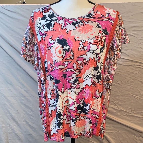 Anthropologie Tops - Anthropologie Zofana Top with Flutter Sleeves in Pink Combo Women’s Plus Size 2X